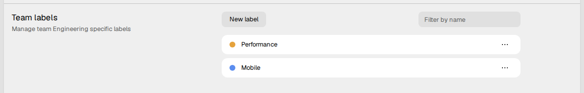 The Team labels settings, with the labels of the
team
