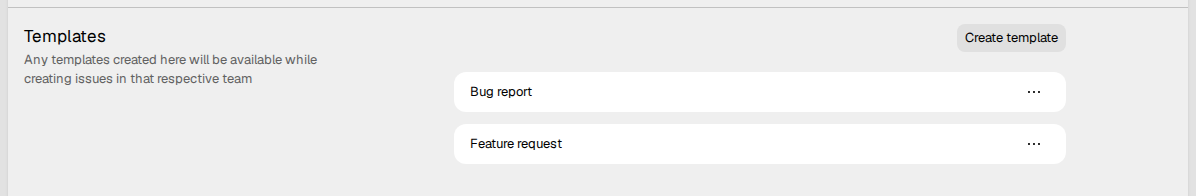 The Templates settings of a team, with two templates